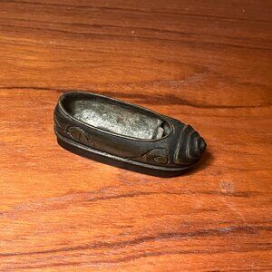 Antique Copper Ashtray Cigarette Holder History Chinese Shoe Shape Figurine